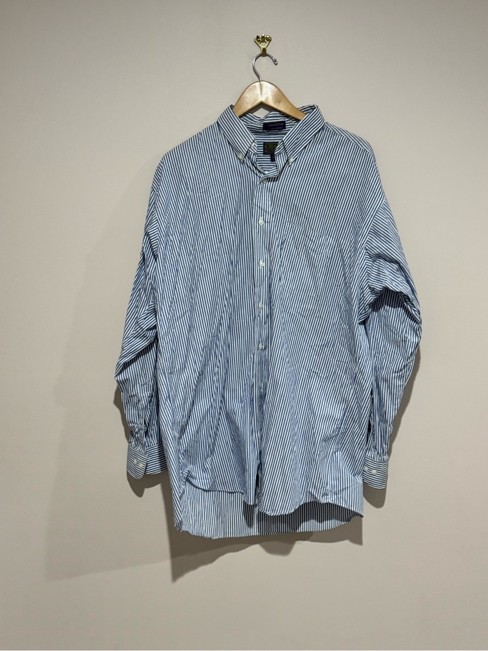 Vtg Chaps Ralph Lauren Men's 100% Cotton Blue/White Striped Dress Shirt 17 34/35